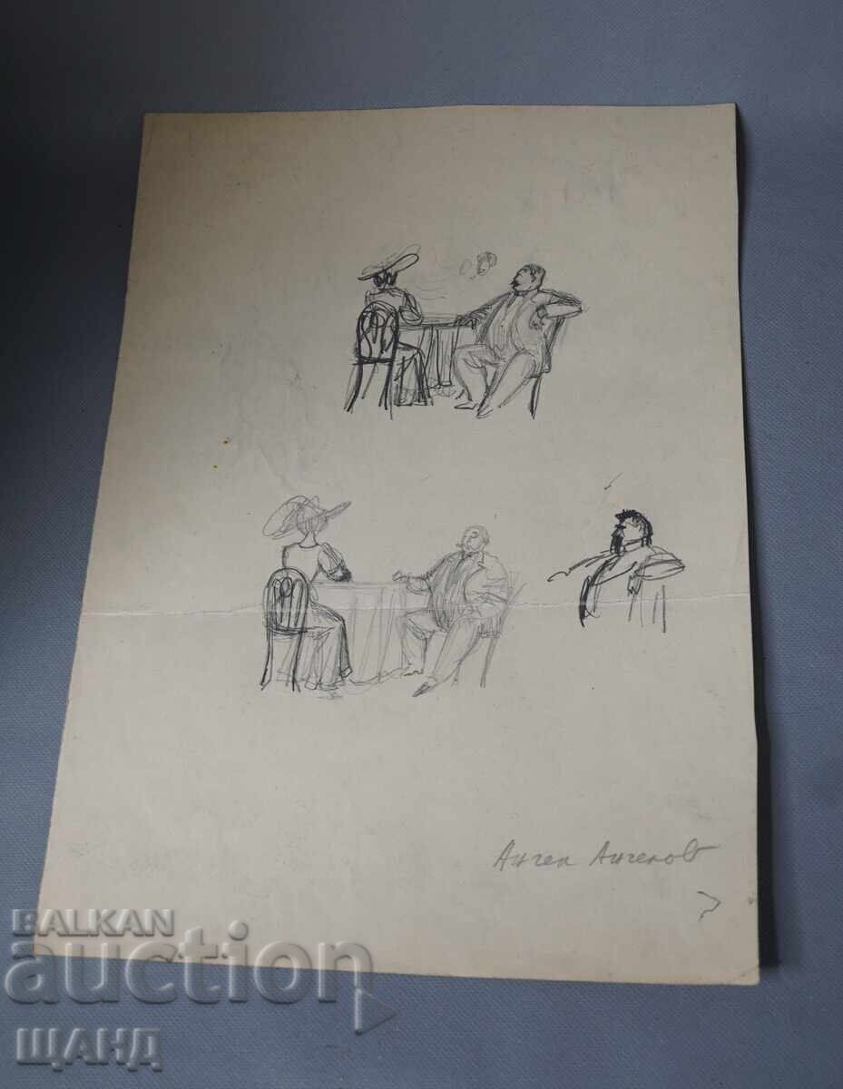 Desen vechi dublu, pictură, caricatură de Angel Angelov Desen vechi dublu, pictură, caricatură de Angel Angelov