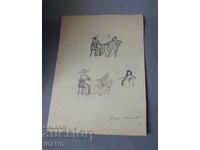 Desen vechi dublu, pictură, caricatură de Angel Angelov