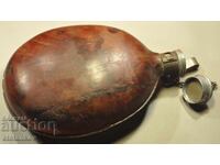 Old aluminum canteen with veneer from the Bulgarian Army