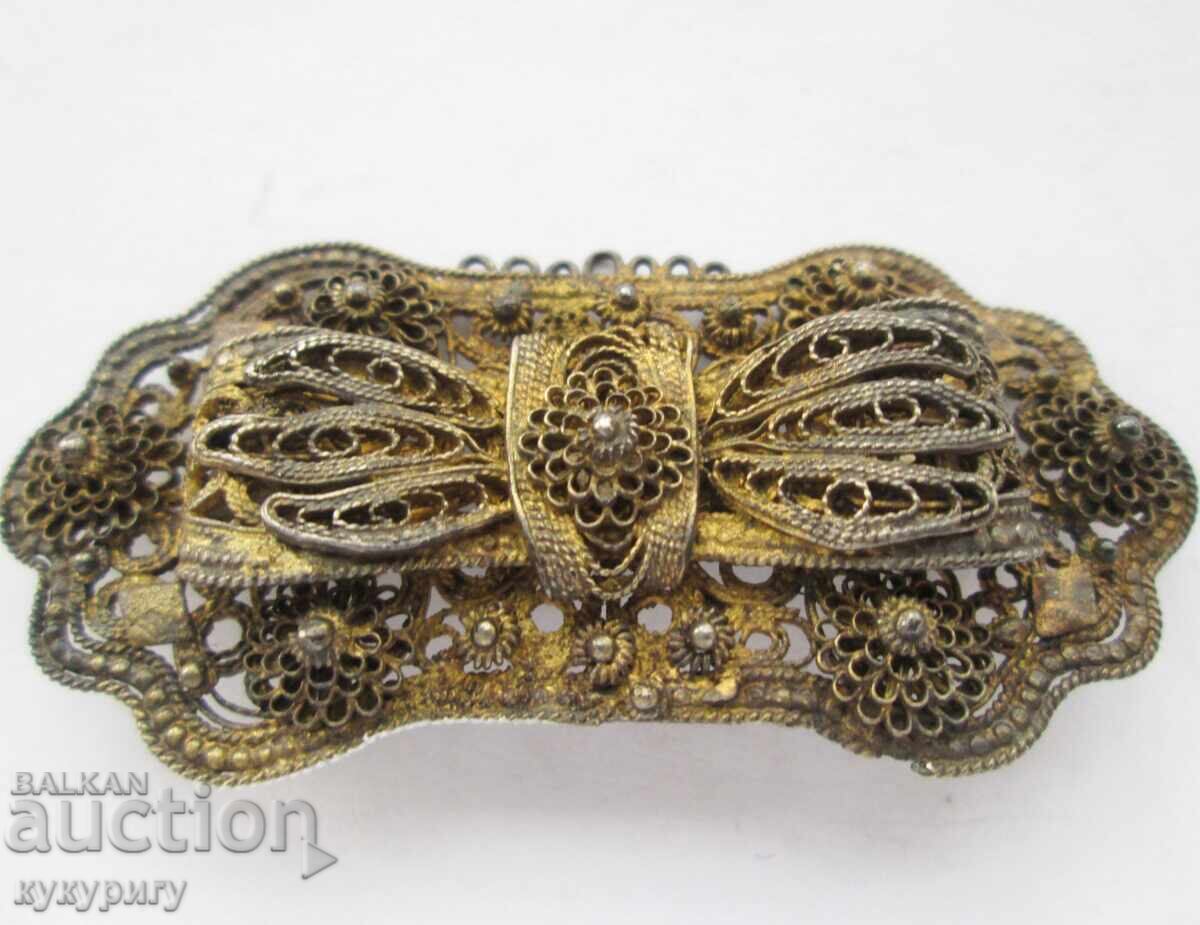 Автентична стара Възрожденска сребърна брошка накит филигран - 6 Автентична стара Възрожденска сребърна брошка накит филигран - 6