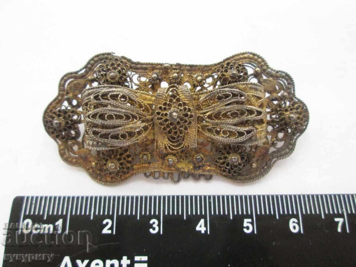 Автентична стара Възрожденска сребърна брошка накит филигран - 7 Автентична стара Възрожденска сребърна брошка накит филигран - 7