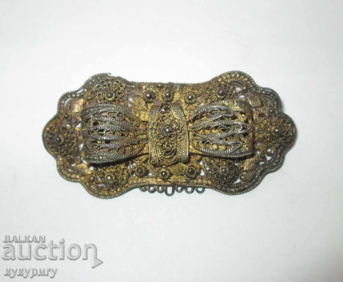 Автентична стара Възрожденска сребърна брошка накит филигран Автентична стара Възрожденска сребърна брошка накит филигран