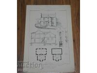 1900 France Architectural Lithograph of a House Building