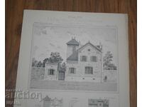 1900 France Architectural Lithograph of a House Building