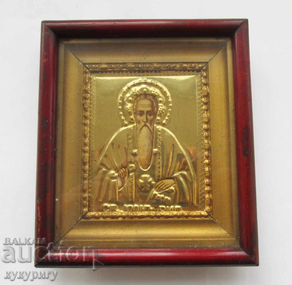 Стара икона с позлатен обков на Св. Иван Рилски Чудотворец