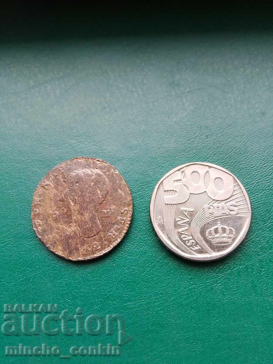 Monede Spania Joseph Napoleon și 500 pesete probă mat luciu