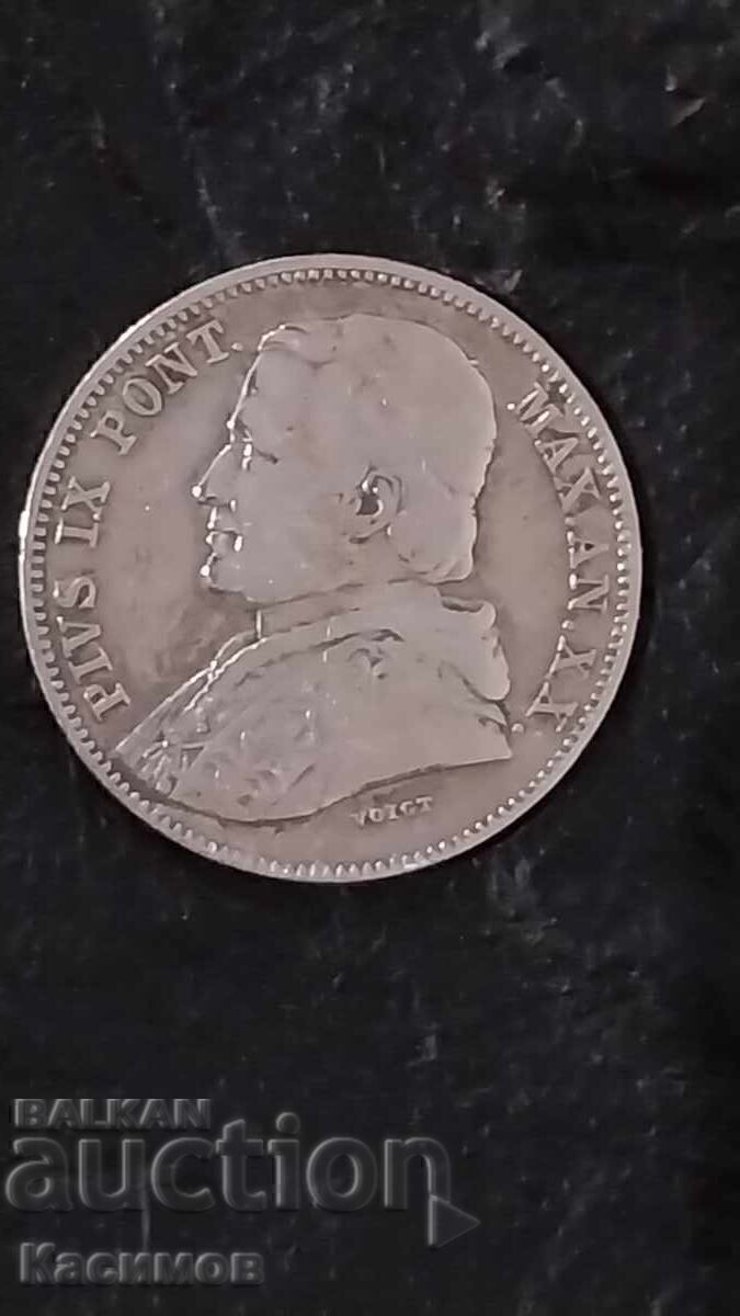 Delivery of Old Papal States silver coin 20 Baiocchi 1865