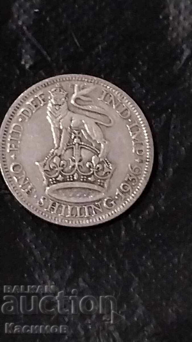 Auction  Old silver coin from England 1 Shilling 1936