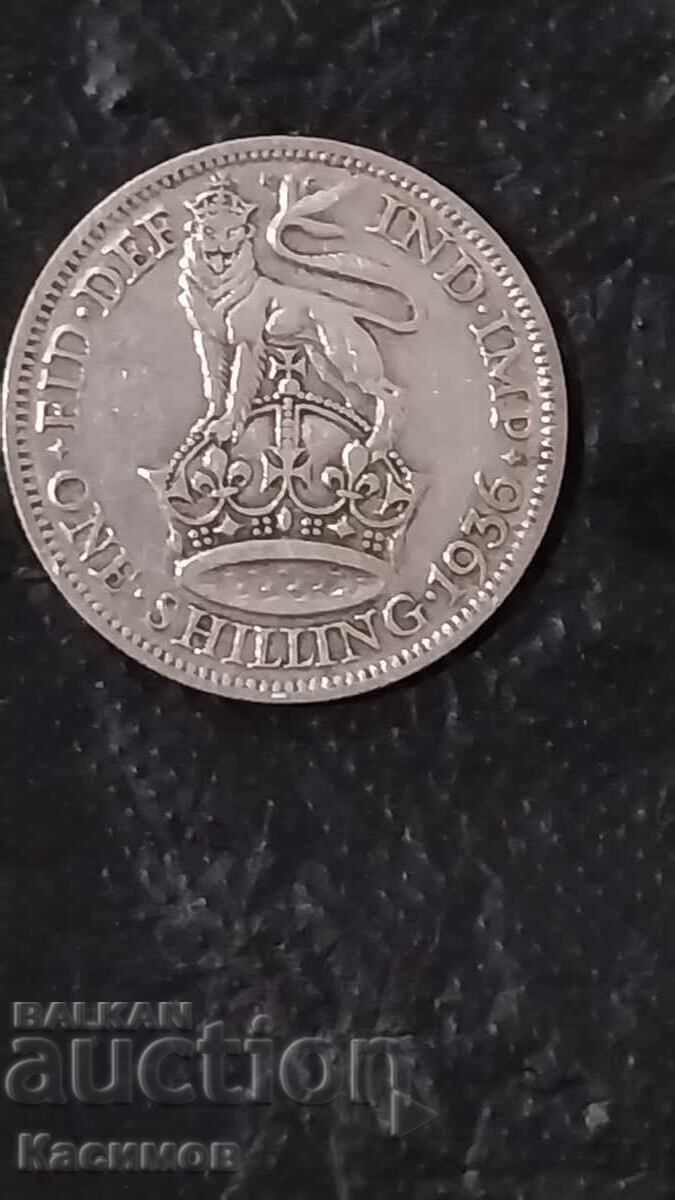 Old silver coin from England 1 Shilling 1936