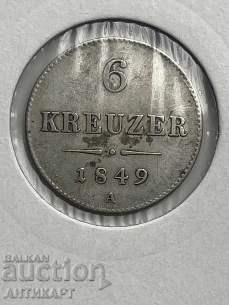 рядка сребърна монета Австрия 6 кройцера 1849 отлична рядка сребърна монета Австрия 6 кройцера 1849 отлична