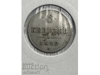 рядка сребърна монета Австрия 6 кройцера 1849 отлична