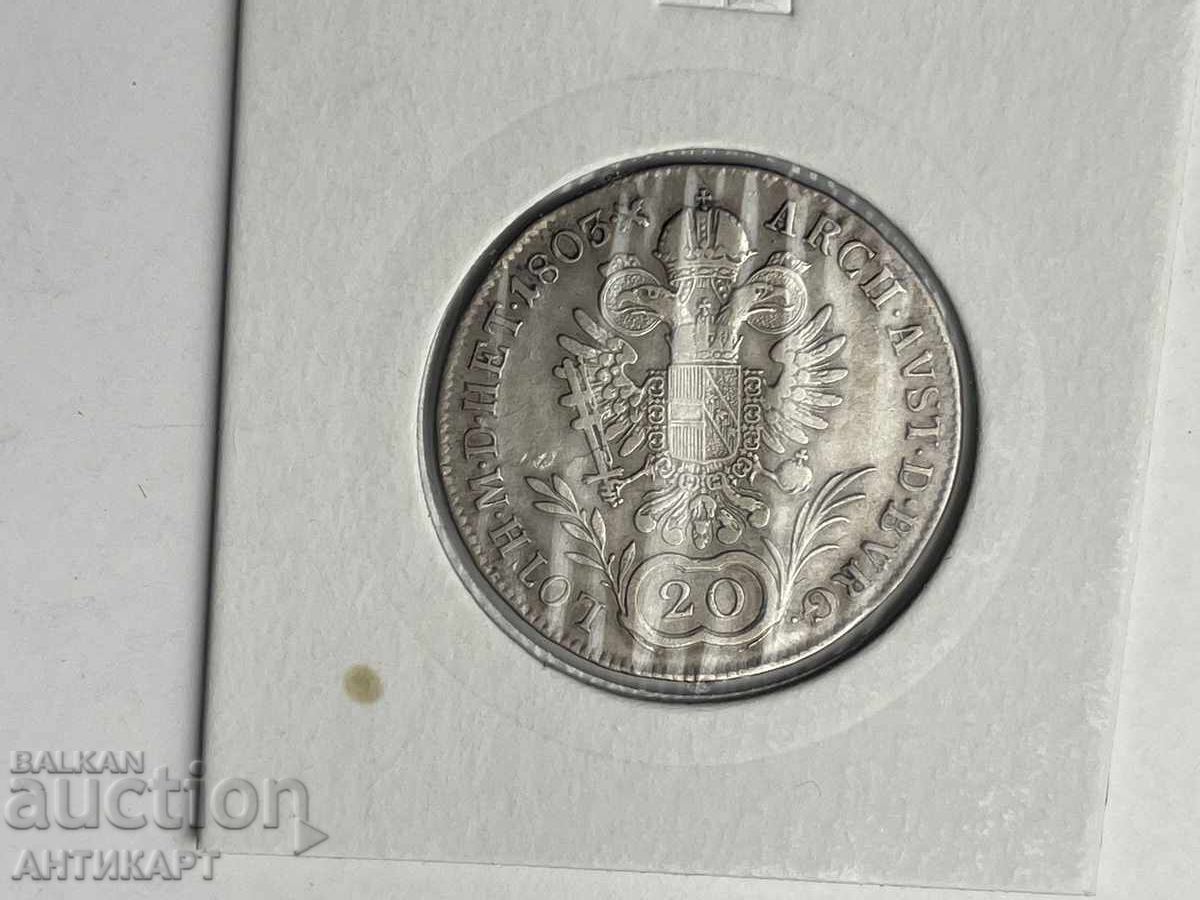 рядка сребърна монета Австрия 20 кройцера 1803