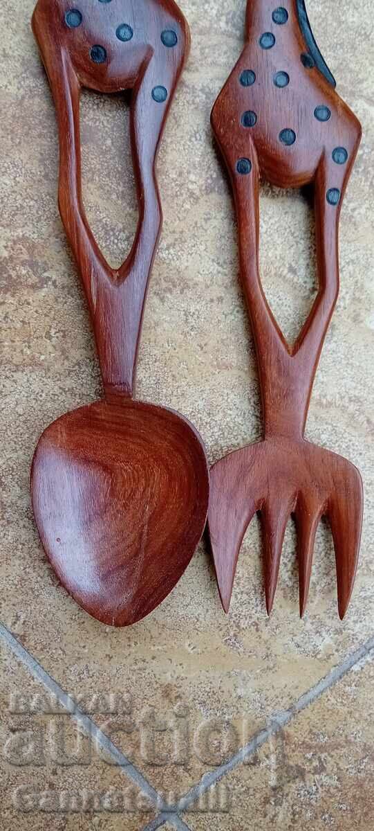 Set de salată din lemn roșu mahon, lucrat manual - 6 Set de salată din lemn roșu mahon, lucrat manual - 6