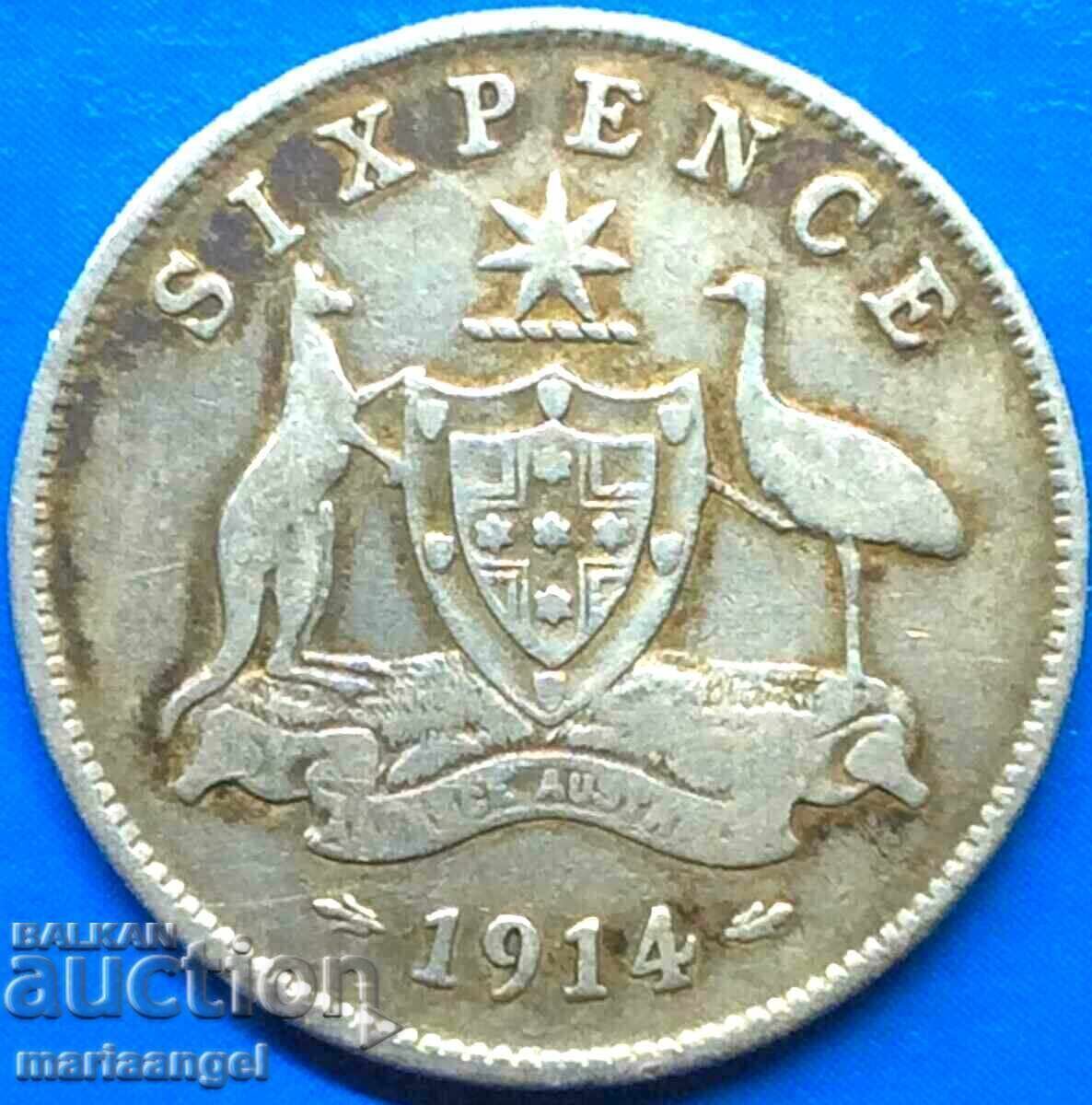 6 pence 1914 George V Australia argint 6 pence 1914 George V Australia argint