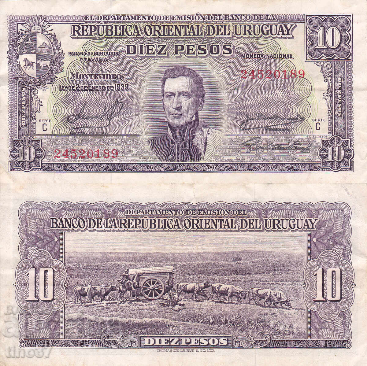 tino37 - URUGUAY - 10 PESOS - 1939 - VF tino37 - URUGUAY - 10 PESOS - 1939 - VF