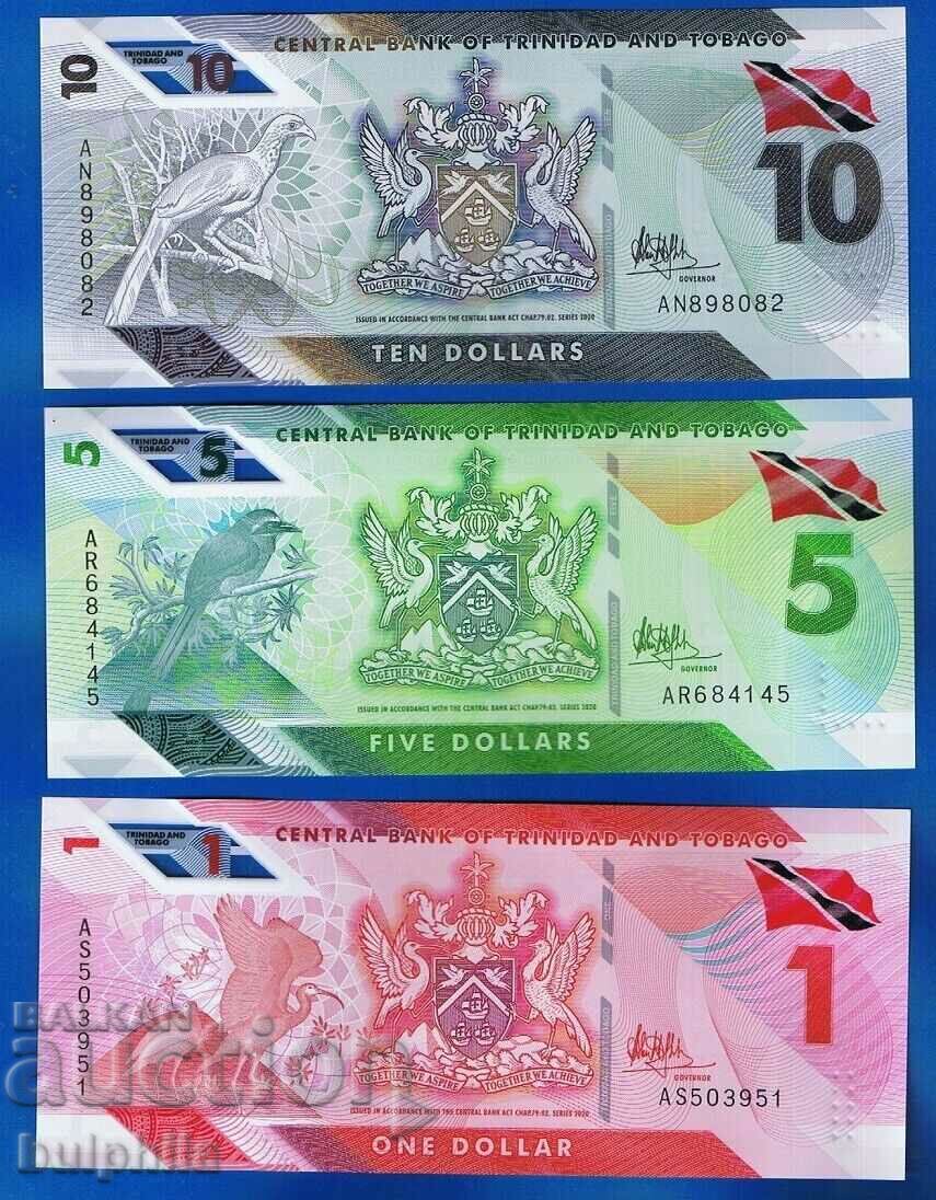 Trinidad și Tobago, polimer de 1 USD, 5 USD, 10 USD. /c