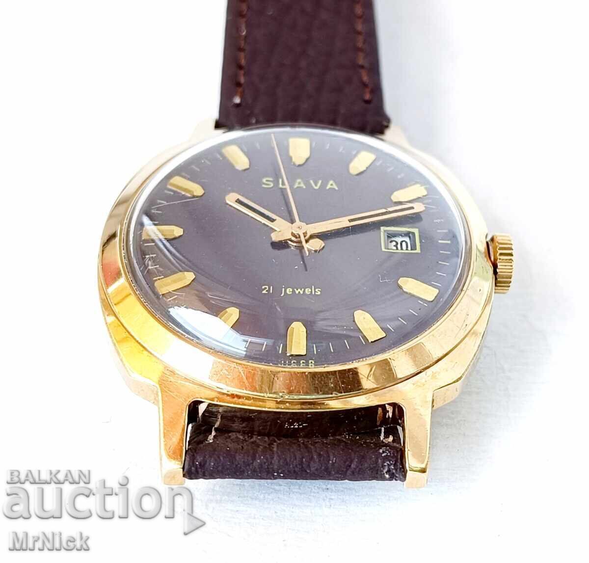 Livrarea Ceas mecanic bărbătesc Slava Slava placat cu aur