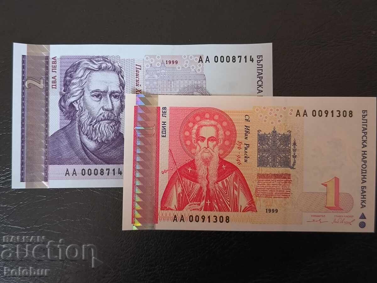 1 și 2 leva 1999 anul UNC seria AA