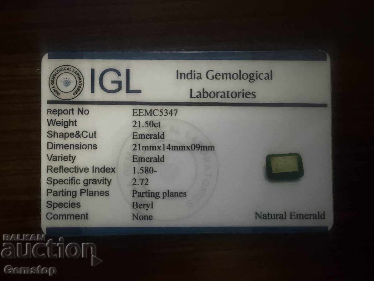 Доставка на БЗЦ! 21.50 к-та естествен емералд емералд серт.IGL от 1ст! Доставка на БЗЦ! 21.50 к-та естествен емералд емералд серт.IGL от 1ст!