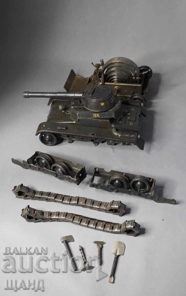 Vechiă Jucărie Germană metalică, mecanică, model tanc 22 cm - 5