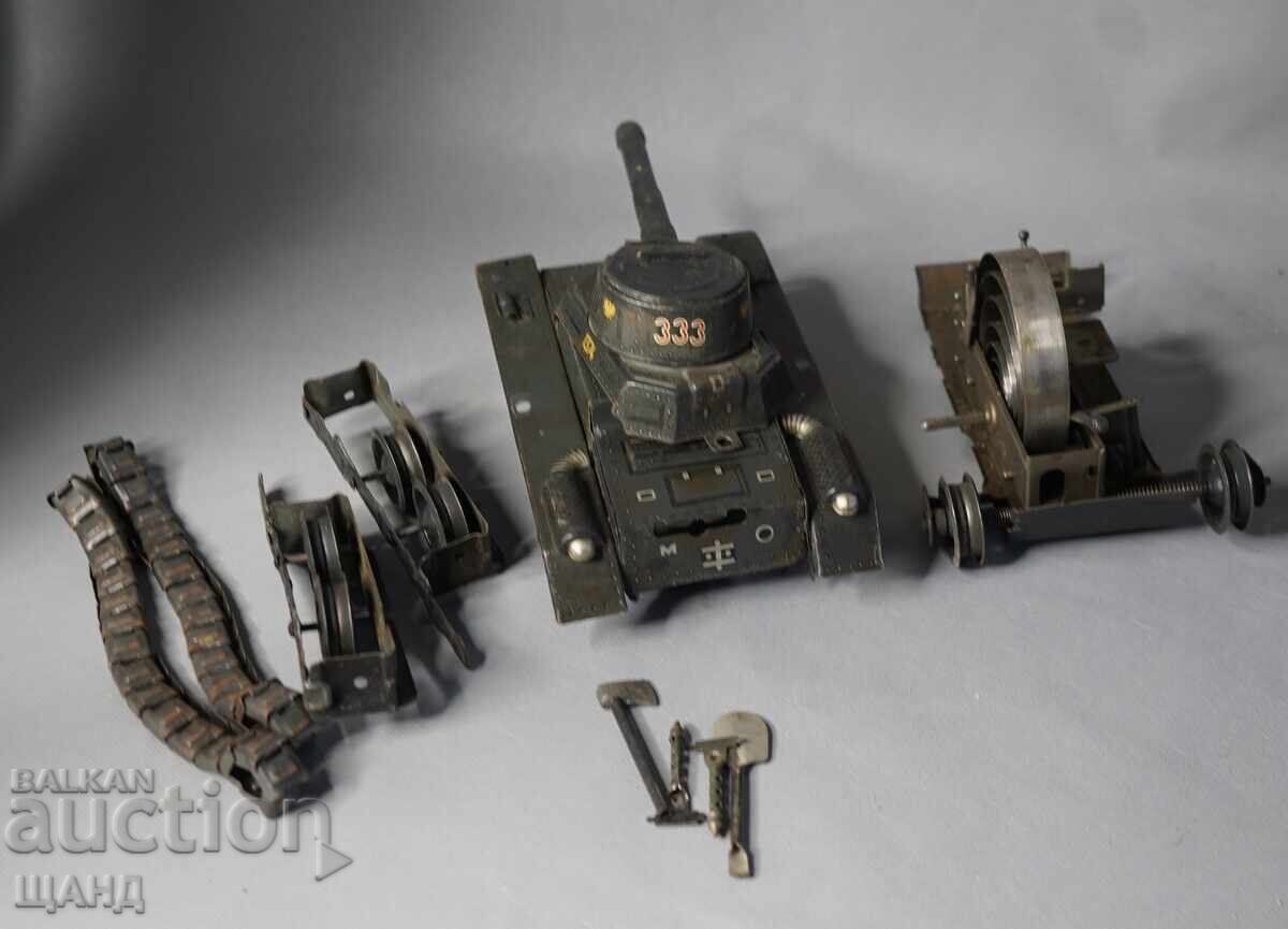 Vechiă Jucărie Germană metalică, mecanică, model tanc 22 cm - 6