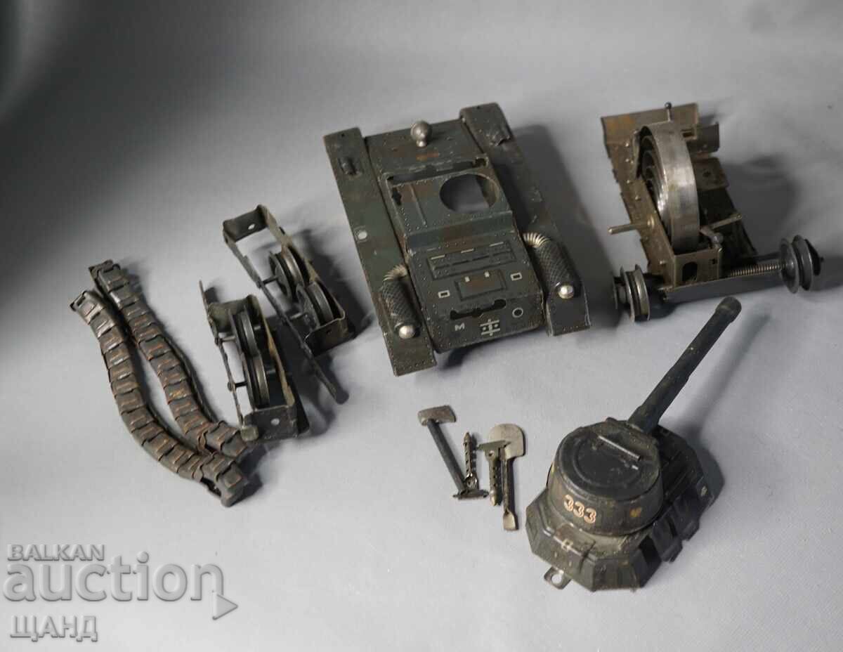 Vechiă Jucărie Germană metalică, mecanică, model tanc 22 cm - 7