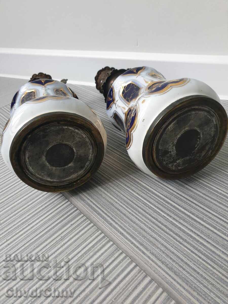 Două lămpi de gaz vechi din porțelan francez, 36 cm, pereche - 7