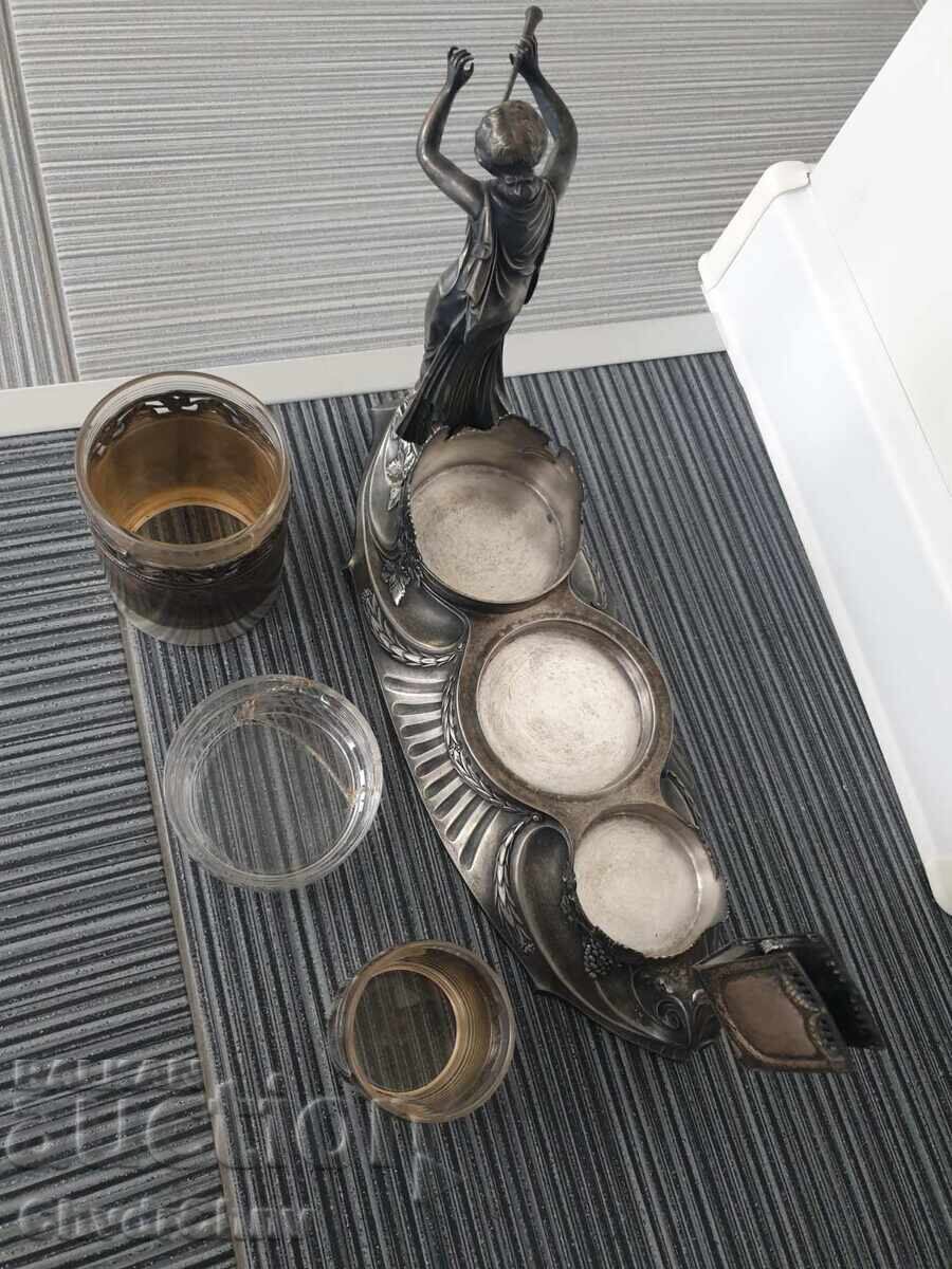 Auction  WMF drinking/smoking set/glasses-ashtray-matchbox holder