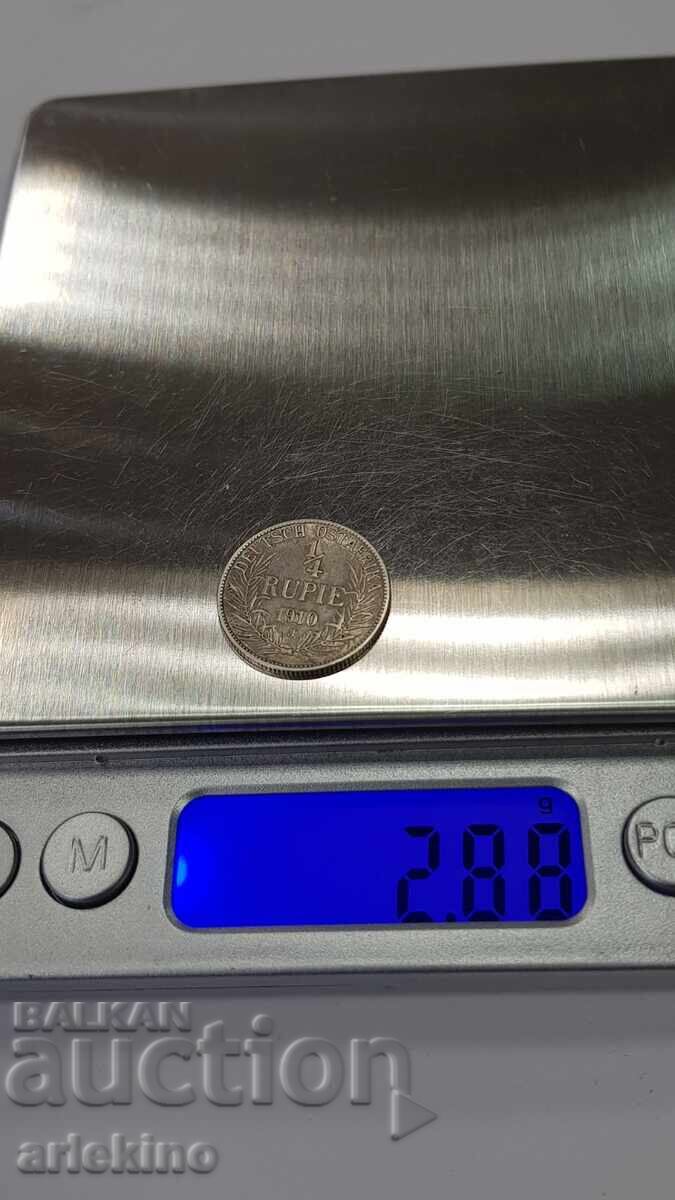 Рядка сребърна монета 1/4 Рупеи 1910 , Германия, Африка - 5 Рядка сребърна монета 1/4 Рупеи 1910 , Германия, Африка - 5