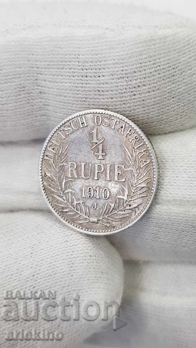 Рядка сребърна монета 1/4 Рупеи 1910 , Германия, Африка Рядка сребърна монета 1/4 Рупеи 1910 , Германия, Африка