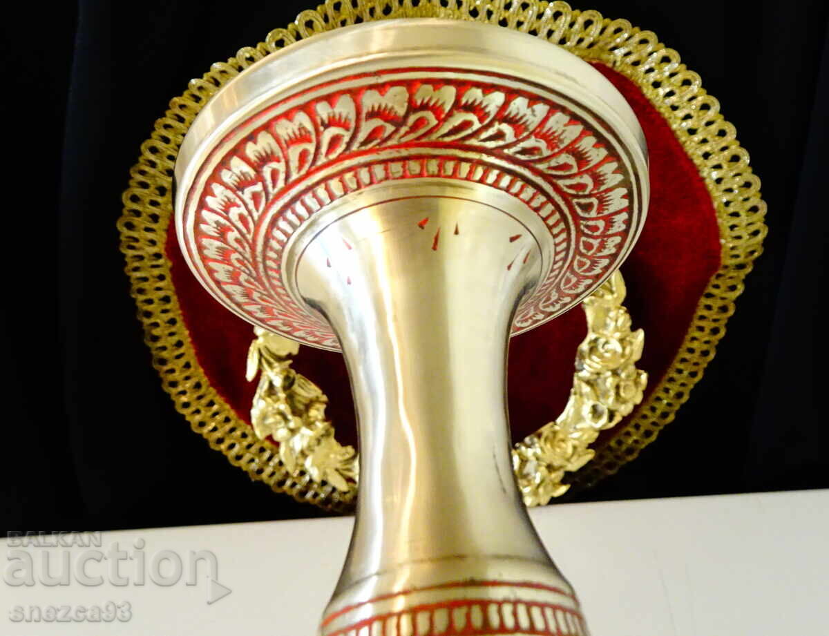 Бронзова ваза 36 см.,цветен клетъчен емайл. - 5 Бронзова ваза 36 см.,цветен клетъчен емайл. - 5