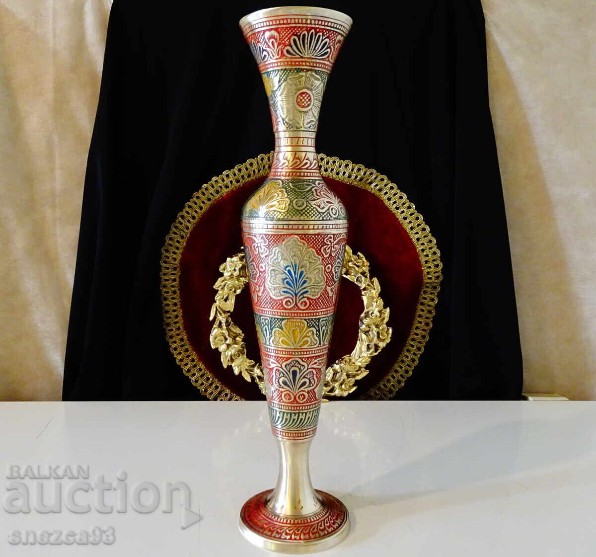 Бронзова ваза 36 см.,цветен клетъчен емайл. - 7 Бронзова ваза 36 см.,цветен клетъчен емайл. - 7
