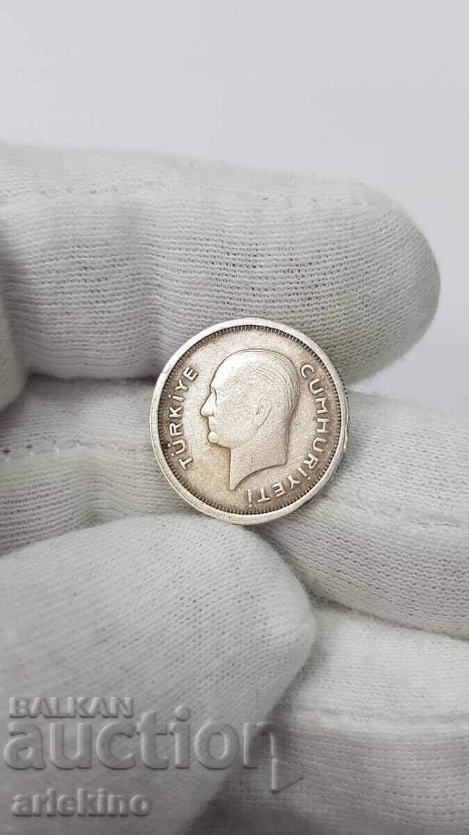 Рядка сребърна монета 25 куруш 1935 - Турция - 5 Рядка сребърна монета 25 куруш 1935 - Турция - 5