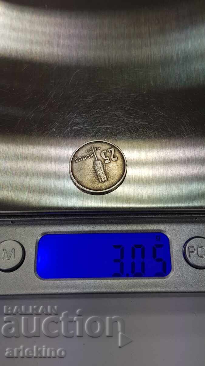 Рядка сребърна монета 25 куруш 1935 - Турция - 7 Рядка сребърна монета 25 куруш 1935 - Турция - 7