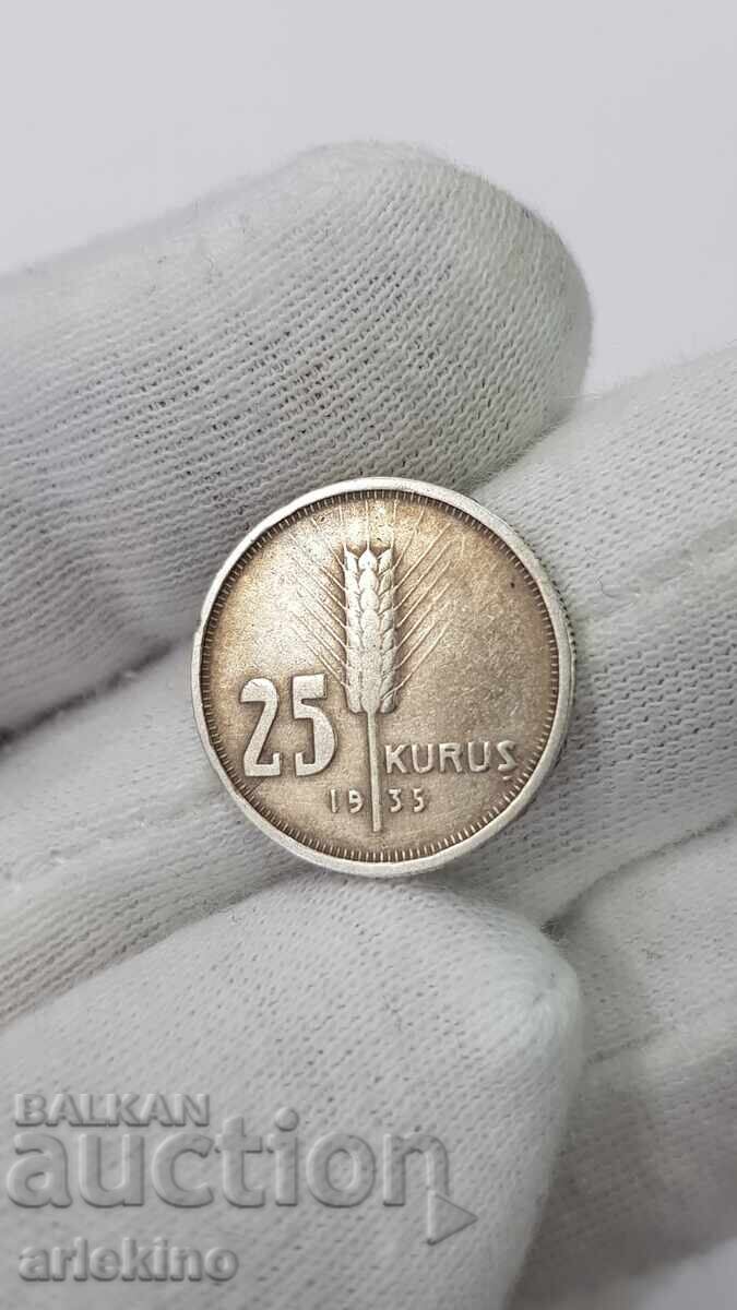 Рядка сребърна монета 25 куруш 1935 - Турция Рядка сребърна монета 25 куруш 1935 - Турция