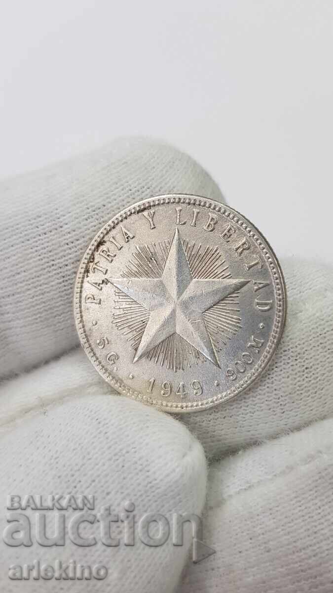Рядка сребърна монета 5 centavos 1949 - Куба Рядка сребърна монета 5 centavos 1949 - Куба