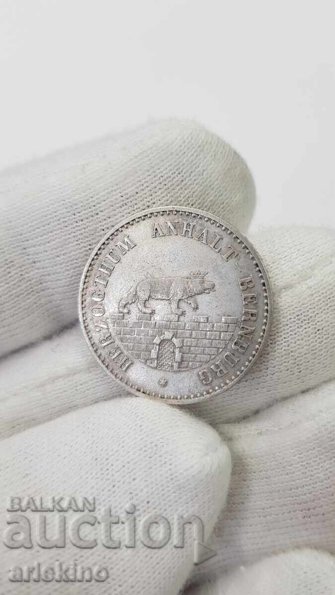 Παράδοση Srebŭrna moneta 1/6 Taler 1862 BERNBURG Germaniya (ryadka)