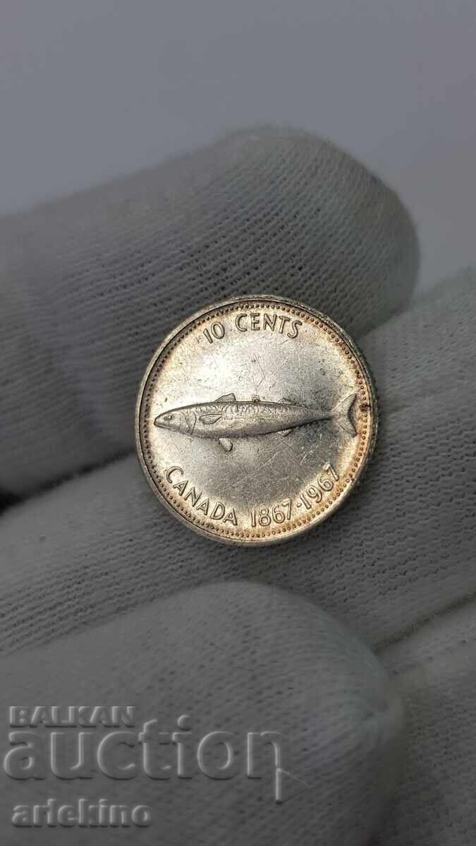 Σπάνιο ασημένιο νόμισμα 10 λεπτών 1867 - 1967 - Καναδάς με τιμή € 20.00 | 39.12 BGN
