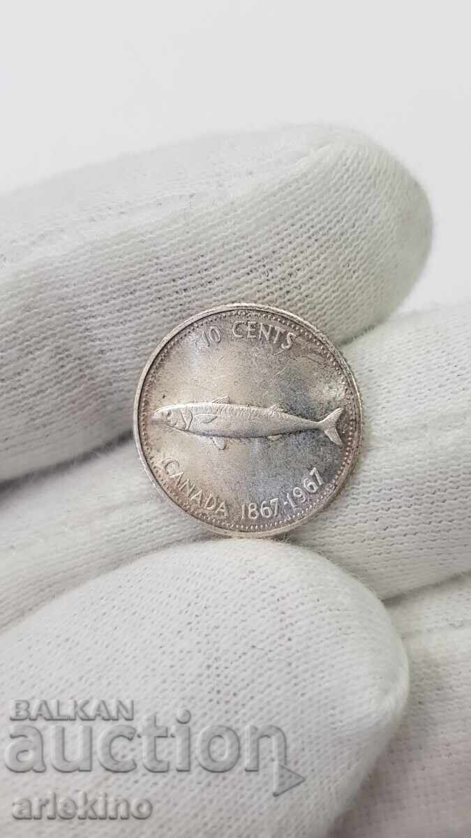 Σπάνιο ασημένιο νόμισμα 10 λεπτών 1867 - 1967 - Καναδάς