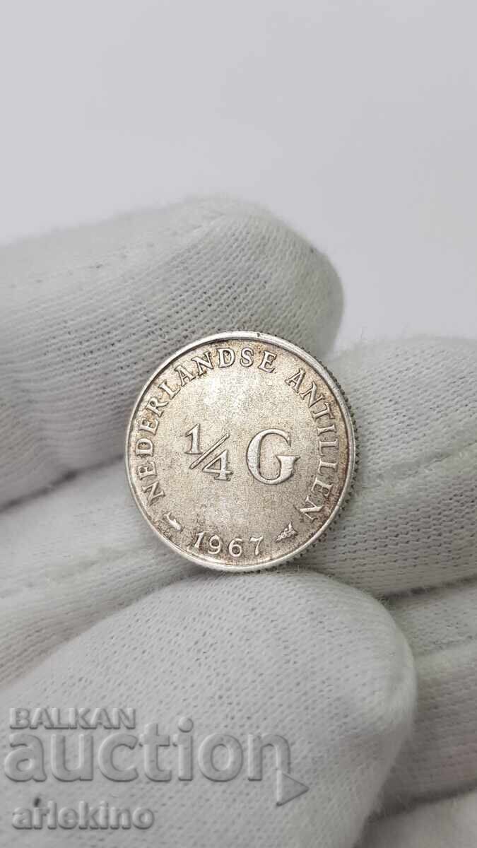 Συλλεκτικό ασημένιο νόμισμα 1/4 Γκίλντερ 1967 Ολλανδία Συλλεκτικό ασημένιο νόμισμα 1/4 Γκίλντερ 1967 Ολλανδία