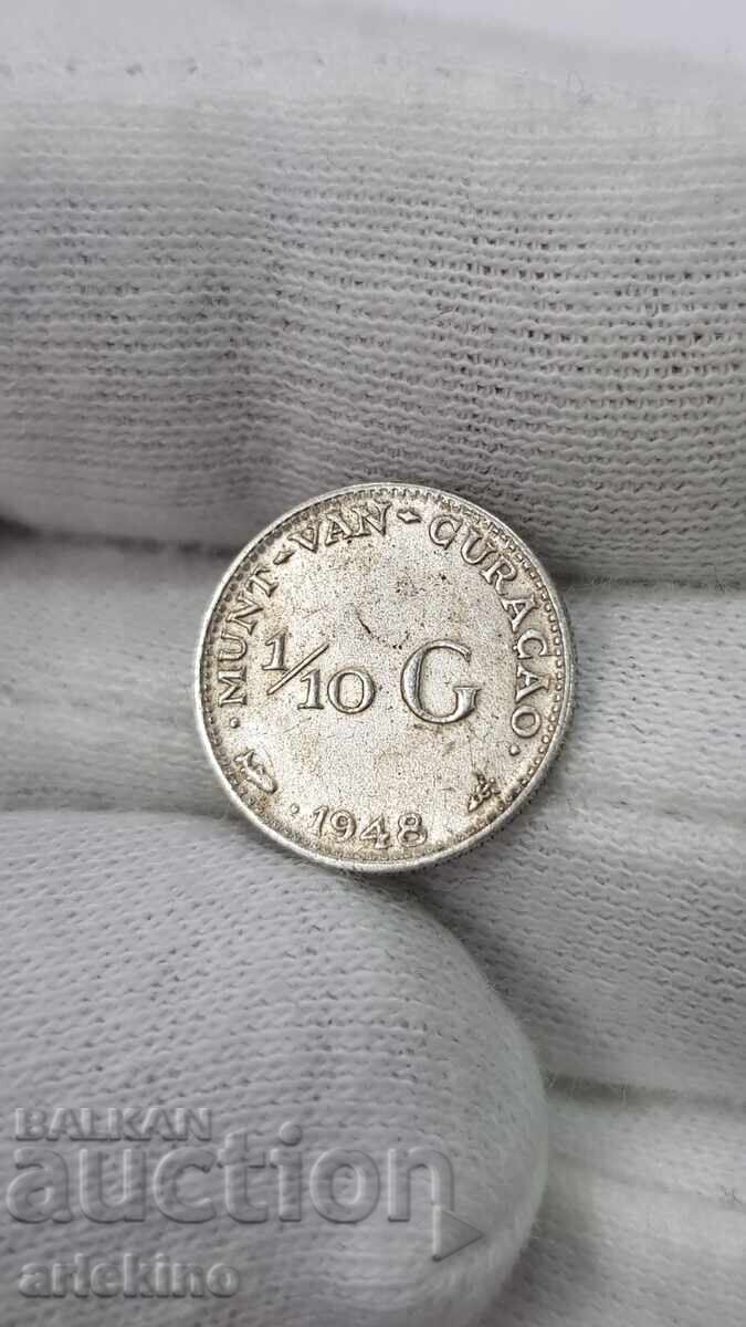 Колекционна сребърна монета 1/10 Гулден 1948 - Нидерландия с цена € 7.00 | 13.69 лв. Колекционна сребърна монета 1/10 Гулден 1948 - Нидерландия с цена € 7.00 | 13.69 лв.