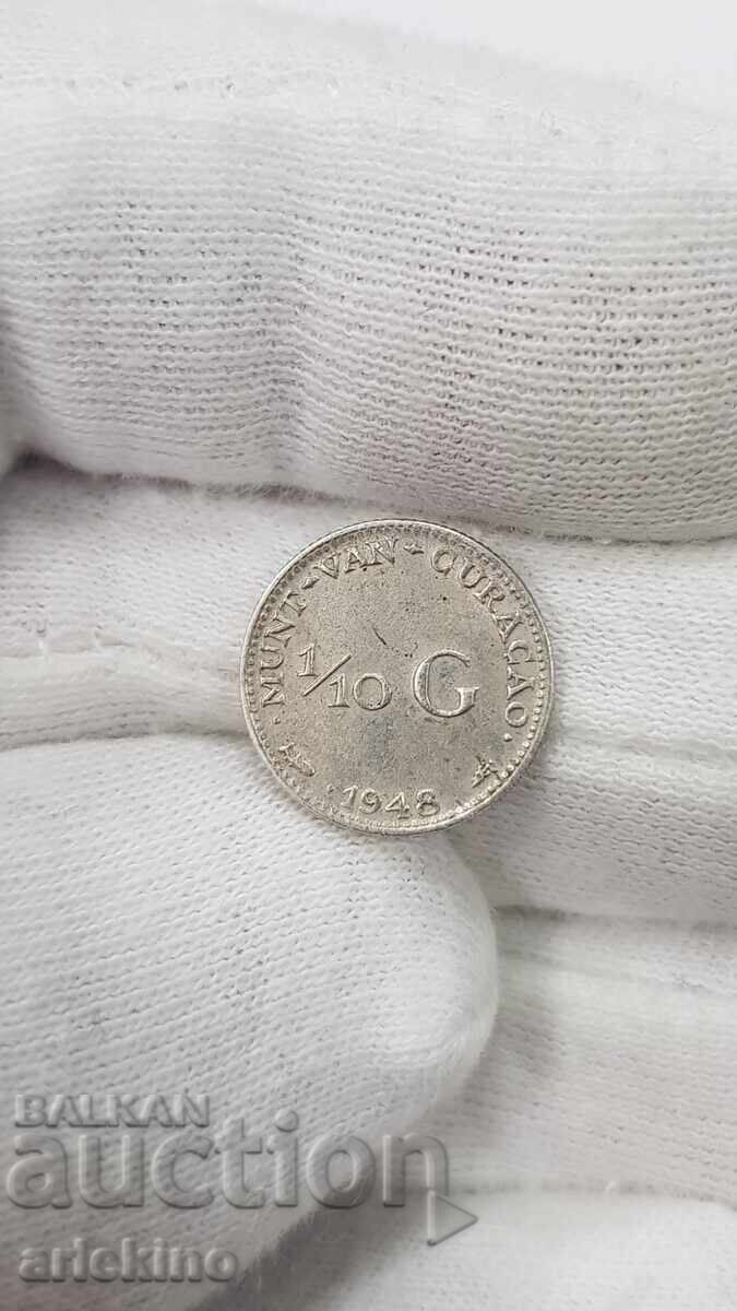Аукцион Колекционна сребърна монета 1/10 Гулден 1948 - Нидерландия Аукцион Колекционна сребърна монета 1/10 Гулден 1948 - Нидерландия