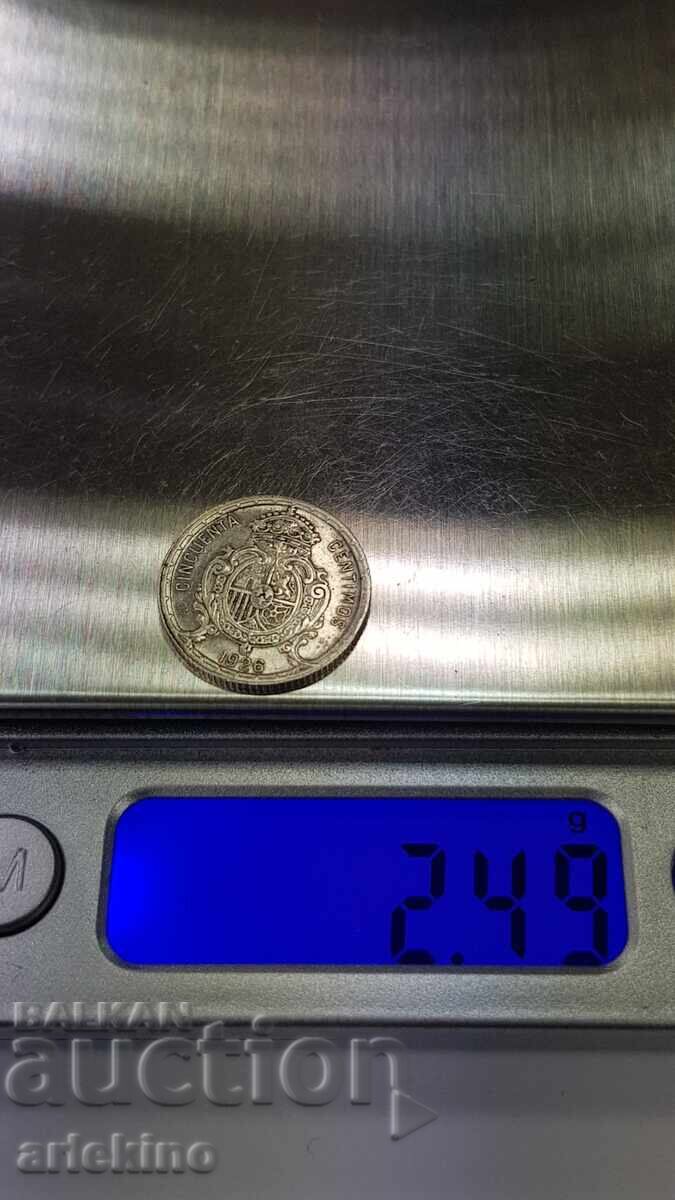 Collectible Silver Coin 50 centimos 1926 - 6 Collectible Silver Coin 50 centimos 1926 - 6