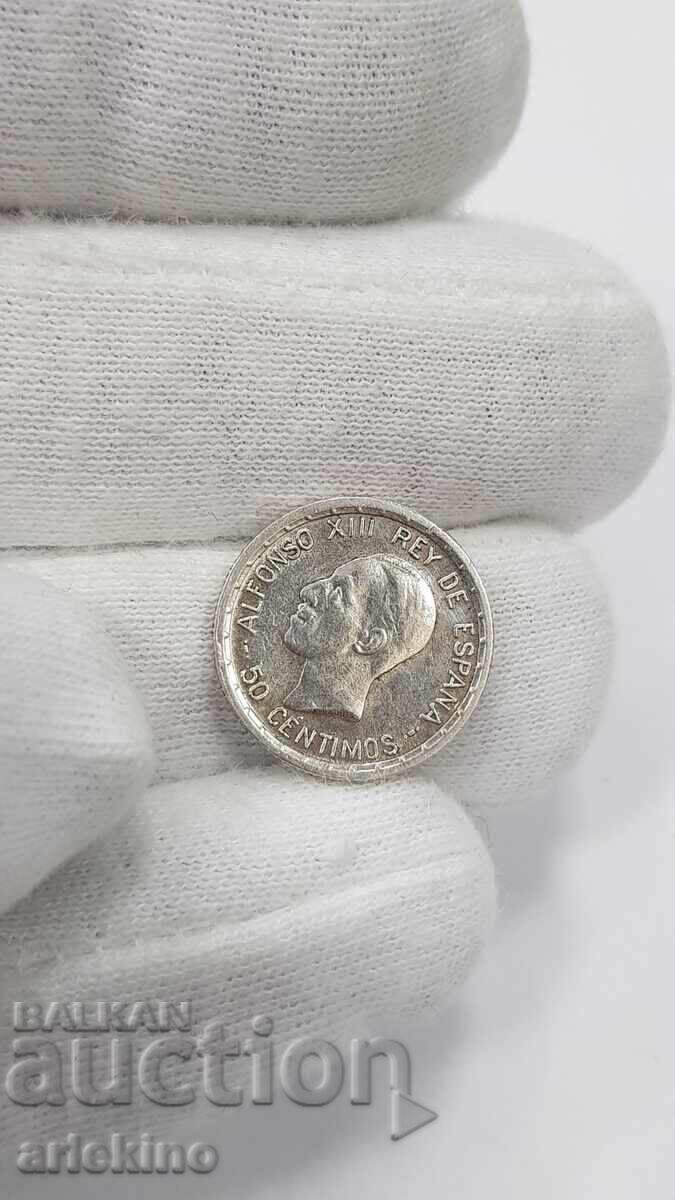 Collectible Silver Coin 50 centimos 1926 - 7 Collectible Silver Coin 50 centimos 1926 - 7