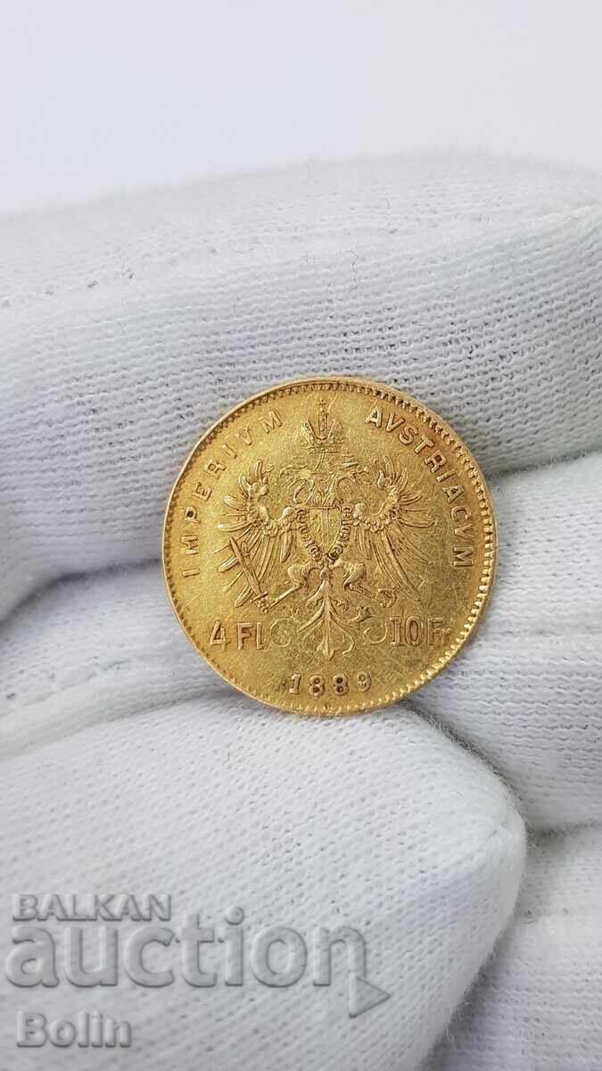Auction Extremely Rare Gold Coin 4 Florins 1889 Austria Auction Extremely Rare Gold Coin 4 Florins 1889 Austria