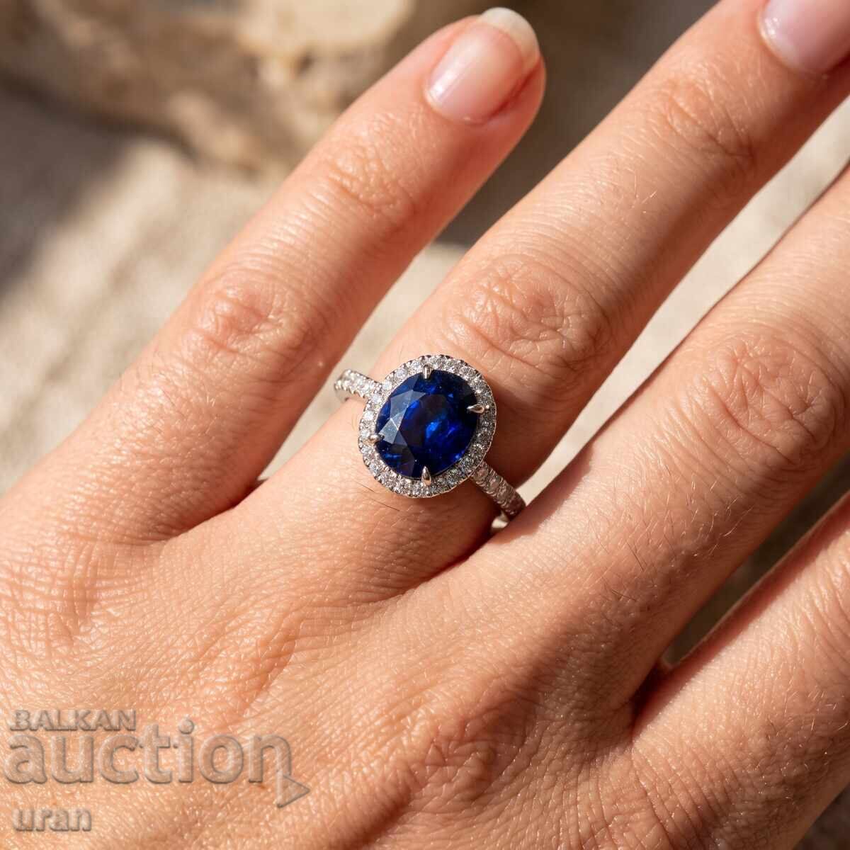 Livrarea Nou Inel de Aur cu 2.81ct Safir Natural și Diamante Nat Livrarea Nou Inel de Aur cu 2.81ct Safir Natural și Diamante Nat
