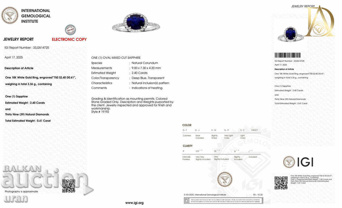 Нов Златен Пръстен с 2.81кт Естествен Сапфир и Ест Диаманти - 5