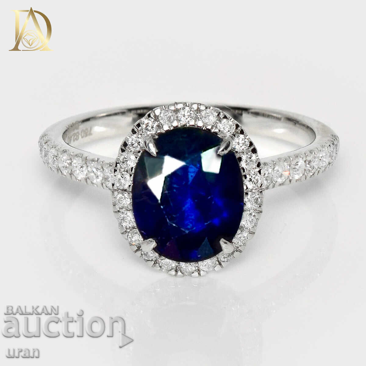 Нов Златен Пръстен с 2.81кт Естествен Сапфир и Ест Диаманти