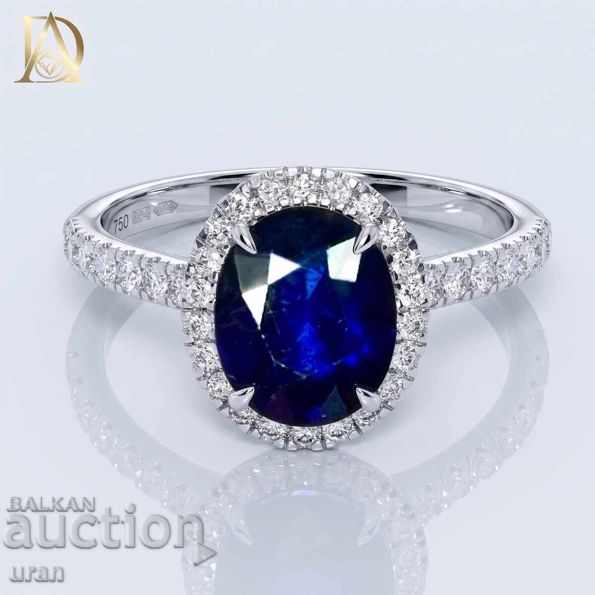 Nou Inel de Aur cu 2.81ct Safir Natural și Diamante Nat Nou Inel de Aur cu 2.81ct Safir Natural și Diamante Nat