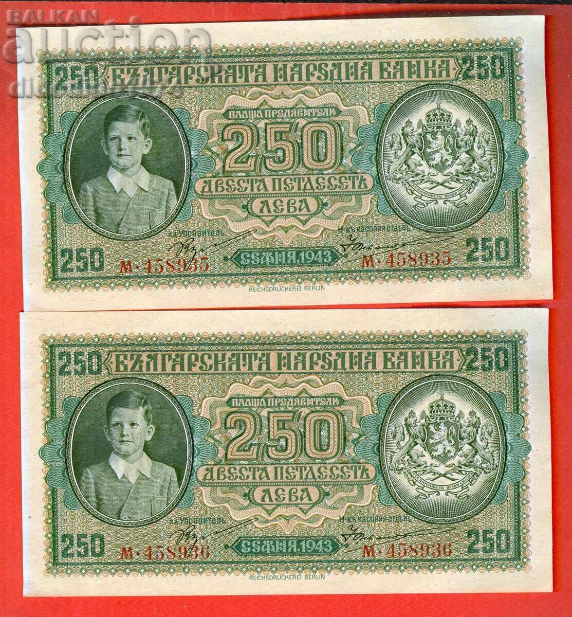 BULGARIA 2 X 250 Leva PERECHI - SIMIONCIO 1943 NOI UNC cu preț € 199.00 | 389.21 BGN BULGARIA 2 X 250 Leva PERECHI - SIMIONCIO 1943 NOI UNC cu preț € 199.00 | 389.21 BGN